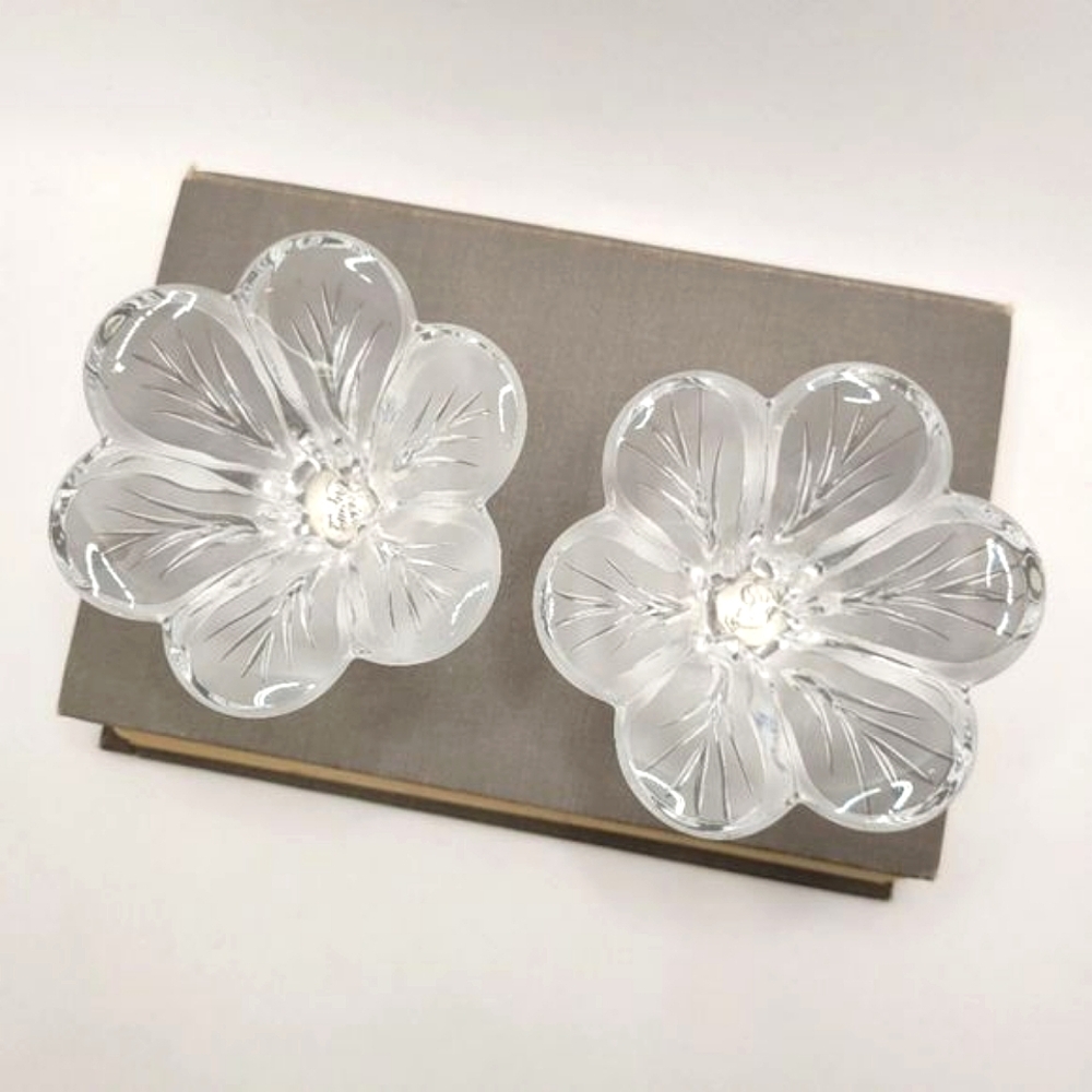 Genuine Lead Crystal d'Arques France Daisy Candlestick Holder Tapers  Set of 2